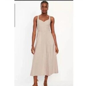 Old Navy Womens Sleeveless Linen Midi Dress XXL Beige Smocked Breathable Summer
